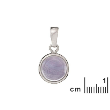 Pendentif avec agate blue lace ronde, en argent rhodié 925, diamètre 1,2+0,8 cm