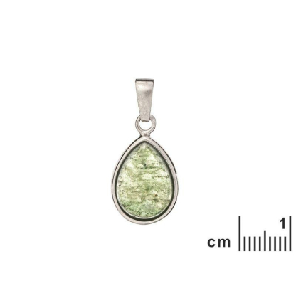 Tropfenanhänger mit grünem Aventurin, aus 925er rhodiniertem Silber, Höhe 1,5+0,8 cm