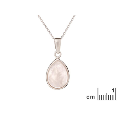 Pendentif goutte avec quartz rose, en argent rhodié 925, hauteur 1,5+0,8 cm
