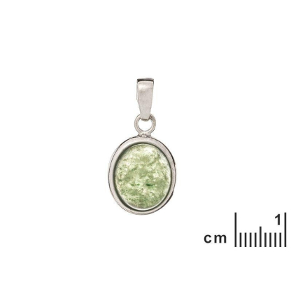 Anhänger mit ovalem grünem Aventurin, aus 925 rhodiniertem Silber, Höhe 1,5+0,8 cm