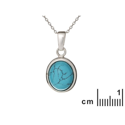 Pendentif avec turquoise ovale, en argent rhodié 925, hauteur 1,5+0,8 cm