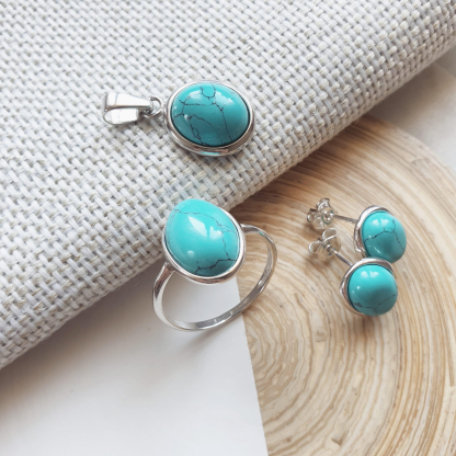 Pendentif avec turquoise ovale, en argent rhodié 925, hauteur 1,5+0,8 cm