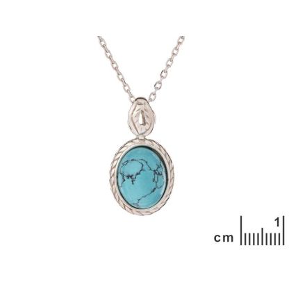 Pendente com turquesa oval, em prata 925 envelhecida, altura 1,2+0,6 cm
