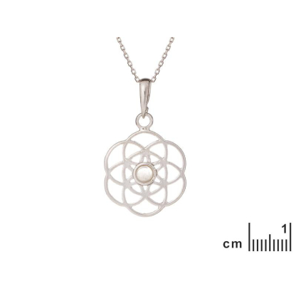 Colgante flor de la vida con cuarzo rosa, en plata 925 rodiada, diámetro 2+1 cm
