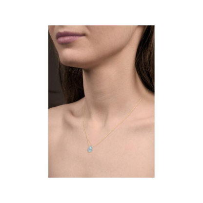 Necklace with natural blue topaz drop, in 750 gold, length 42 + 3 cm