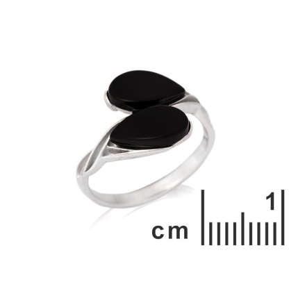 Bague avec agate noire teintée naturelle goutte, en argent rhodié 925