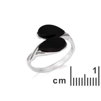 Inel cu picătură de agat negru vopsit natural, din argint 925 placat cu rodiu