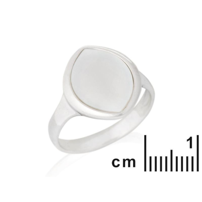 Anello con madreperla bianca naturale, in argento 925 rodiato