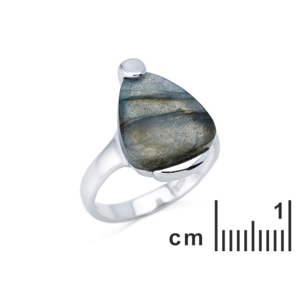 Anillo con labradorita multicolor natural, en plata 925 rodiada