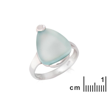 Bague avec agate aqua teintée naturelle, en argent rhodié 925
