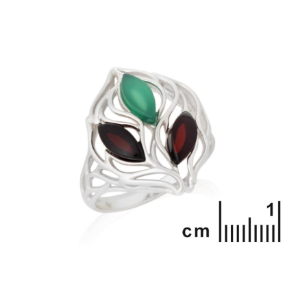 Anillo con ámbar verde natural del Mar Báltico, en plata 925 rodiada