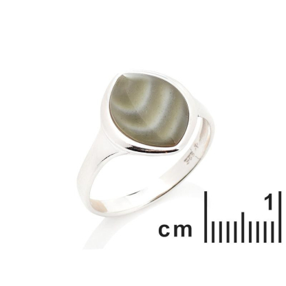 Bague avec silex rayé multicolore naturel, en argent rhodié 925