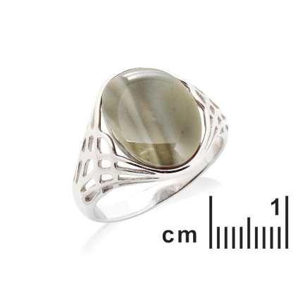 Ring with natural multi-colored striped flint, in 925 rhodium silver