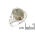 Ring with natural multi-colored striped flint, in 925 rhodium silver