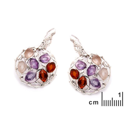 Pendientes redondos con piedras multicolores, en plata 925 rodiada