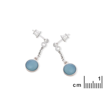Orecchini pendenti rotondi con agata blu colorata, argento 925 rodiato