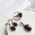 Boucles d'oreilles pendantes avec agate noire teintée ovale, argent rhodié 925