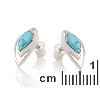 Boucles d'oreilles avec turquoise naturelle reconstituée, en argent rhodié 925