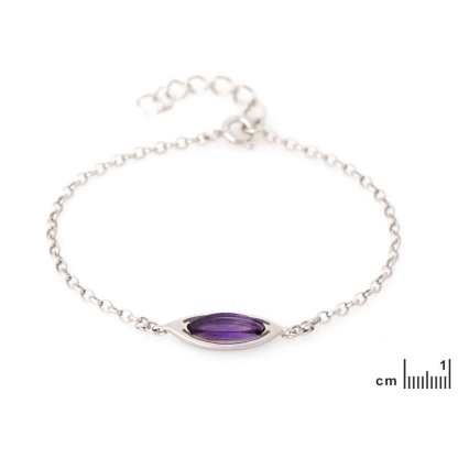 Pulsera con lanzadera de amatista violeta, en plata 925 rodiada, longitud 17+3 cm