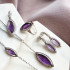 Bracciale con navetta ametista viola, in argento 925 rodiato, lunghezza 17+3 cm