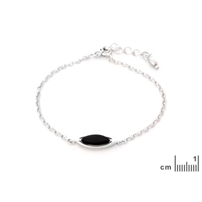 Pulsera con ágata negra teñida en lanzadera, plata 925 rodiada, longitud 17+3 cm