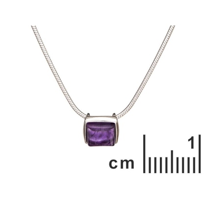 Collier avec améthyste violette carrée, en argent rhodié 925, longueur 42 + 3 cm