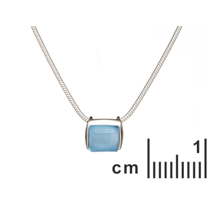 Colar com ágata quadrada azul tingida, prata 925 banhada a ródio, comprimento 42 + 3 cm