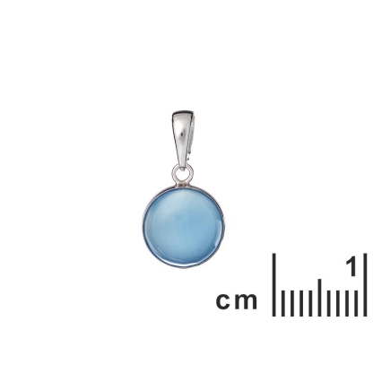 Pendentif rond avec agate bleue teintée ronde, argent 925, hauteur 1,2+1,1 cm