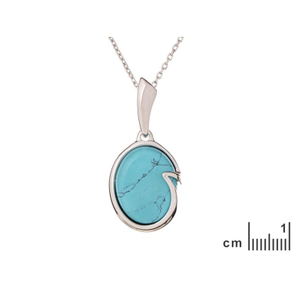 Pendant with oval turquoise, in rhodium-plated silver 925, height 1.6+1.2 cm