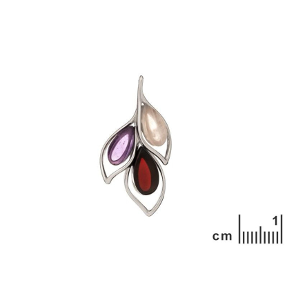 Ciondolo con multipietre multicolori, in argento 925 rodiato, altezza 3 cm