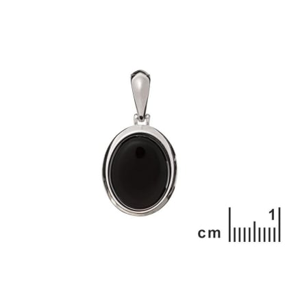 Ciondolo con agata nera sfumata ovale, in argento 925 rodiato, altezza 1,7+1 cm
