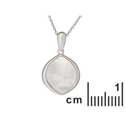 Ciondolo con navetta madreperla bianca, in argento 925 rodiato, altezza 1,7+1 cm