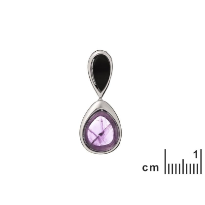 Pendentif avec améthyste et agate noire, en argent rhodié 925, hauteur 1,5+1 cm