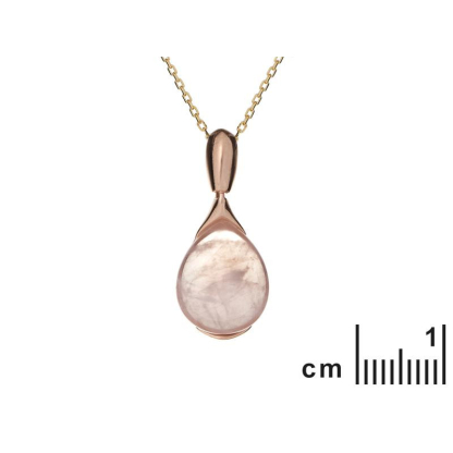 Ciondolo con goccia di quarzo rosa, in argento dorato 925, altezza 1,7+0,8 cm