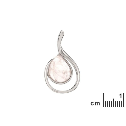 Ciondolo con goccia di quarzo rosa naturale, in argento 925 rodiato, altezza 3 cm