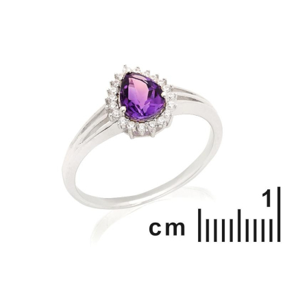 Bague avec améthyste et oxyde de zirconium, en argent rhodié 925