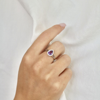 Bague avec améthyste et oxyde de zirconium, en argent rhodié 925