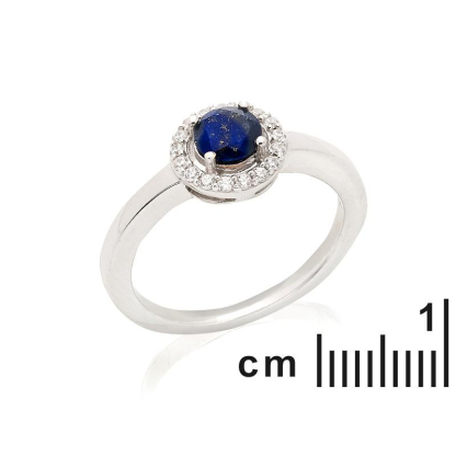 Bague avec lapis-lazuli et oxyde de zirconium, en argent rhodié 925