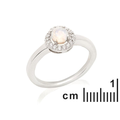Ring with moonstone and zirconium oxide, in rhodium-plated silver 925