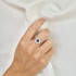 Ring with amethyst and zirconium oxide, in rhodium-plated silver 925