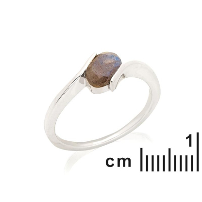 Ring with natural multi-colored labradorite, in 925 rhodium silver