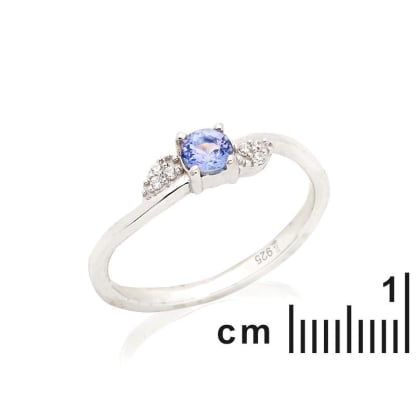 Bague avec tanzanite bleue naturelle, en argent rhodié 925