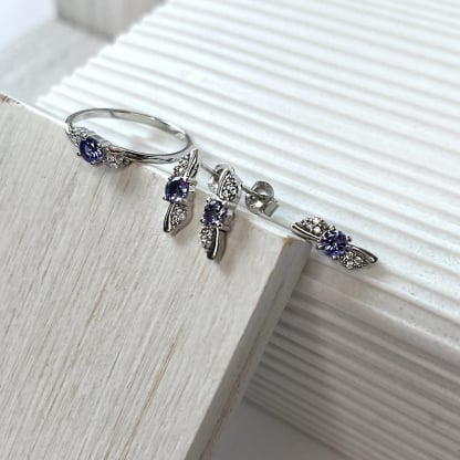 Bague avec tanzanite bleue naturelle, en argent rhodié 925