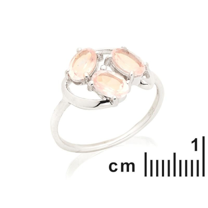 Ring with natural rose quartz, in 925 rhodium silver