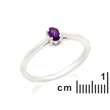 Ring with natural purple amethyst, in rhodium-plated silver 925
