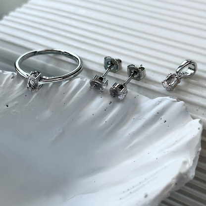 Bague avec quartz rose naturel, en argent rhodié 925