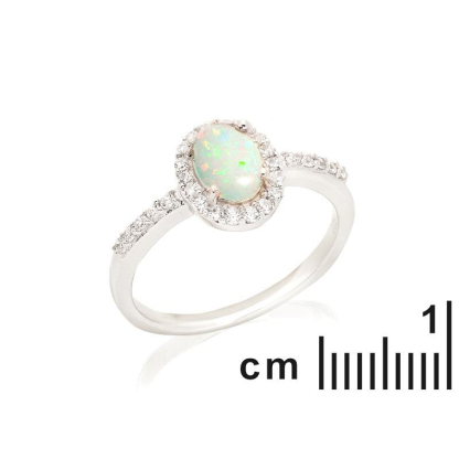 Opal ve zirkonyum oksitli oval yüzük, 925 rodyum kaplama gümüş
