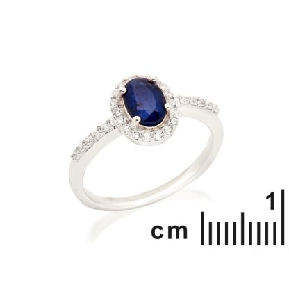Bague ovale avec saphir et oxyde de zirconium, en argent rhodié 925