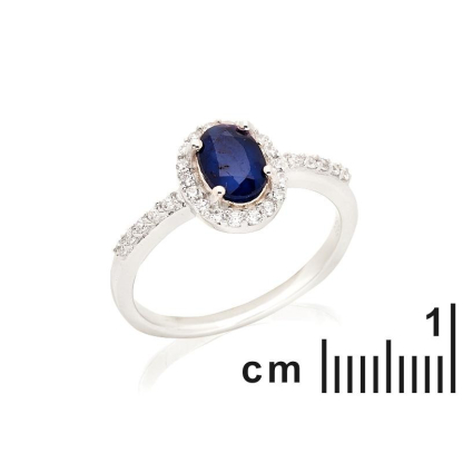 Inel oval cu safir și oxid de zirconiu, din argint 925 placat cu rodiu