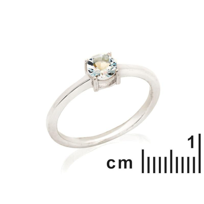 Anillo redondo con aguamarina azul natural redonda, en plata 925 rodiada
